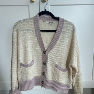 Madewell Cream and Purple Cardigan Sweater